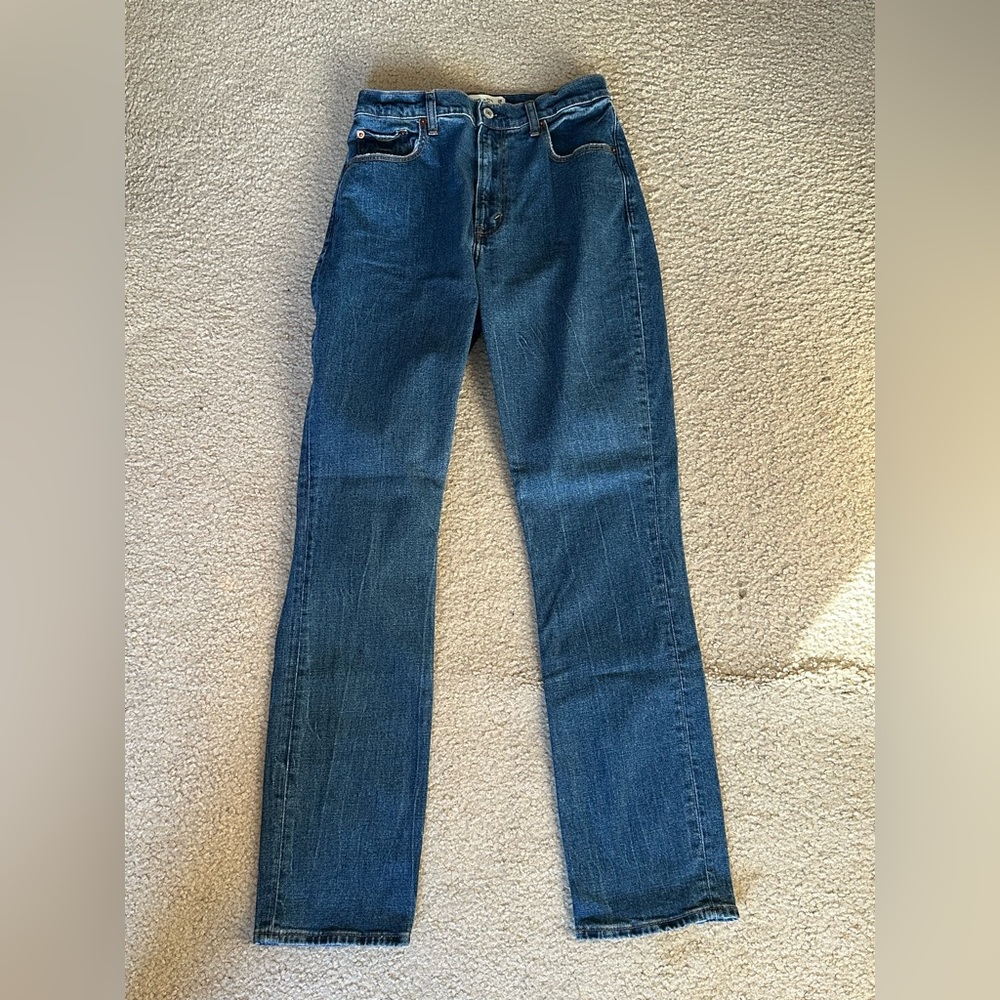 Abercrombie & Fitch Curve Love Ultra High Rise 90s Slim Straight Jean, Dark Wash